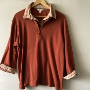 CJ Banks women’s Rust quarter Zip-Sweater with Striped Collar